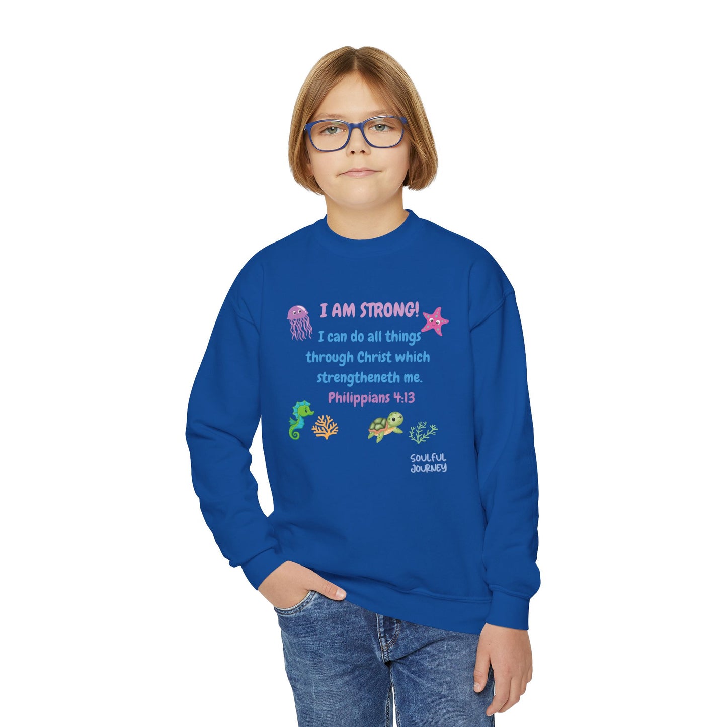 I Am Strong! Youth, Crewneck, Sweatshirt. -Soulful Journey!