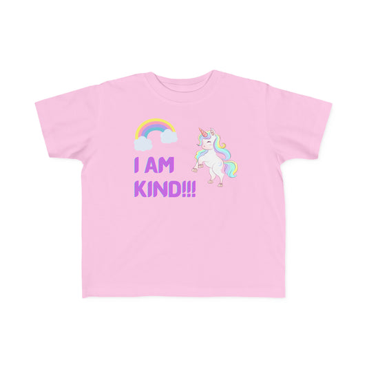 Toddler's Fine Jersey Tee I am kind! Unicorn and Rainbows.