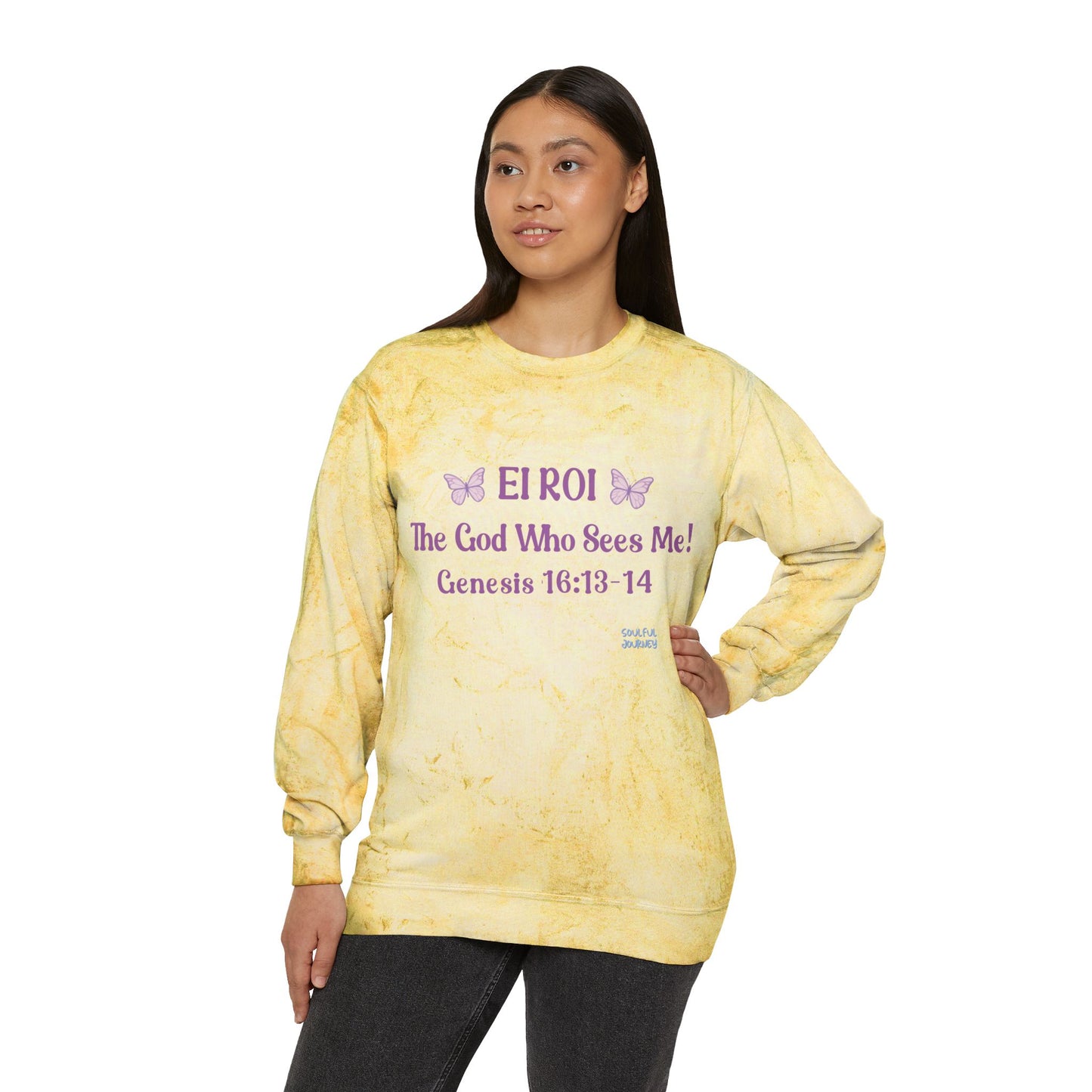 El Roi- The God That Sees Me! Women's, Unisex Sizing, Crewneck, Tie-Dye Sweatshirt. -Soulful Journey!