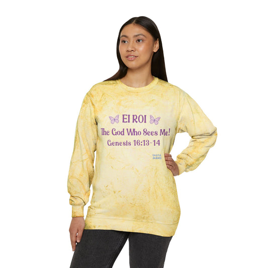 El Roi- The God That Sees Me! Women's, Unisex Sizing, Crewneck, Tie-Dye Sweatshirt. -Soulful Journey!