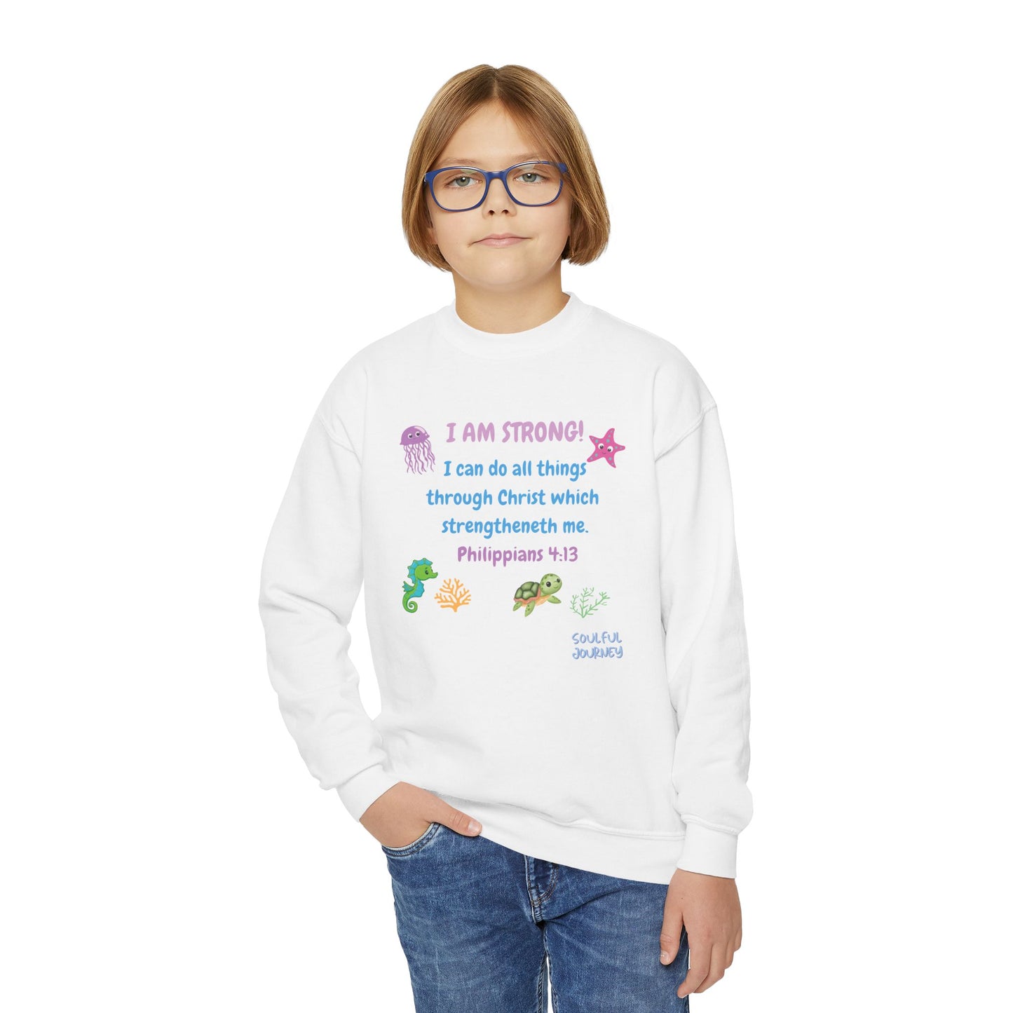 I Am Strong! Youth, Crewneck, Sweatshirt. -Soulful Journey!