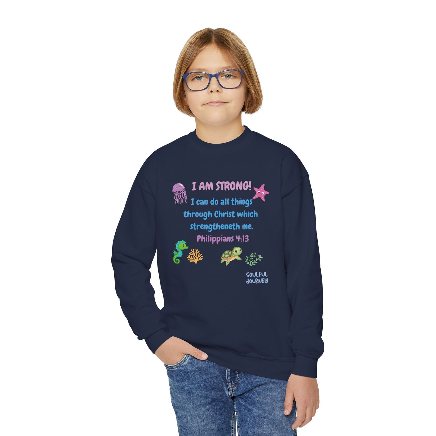 I Am Strong! Youth, Crewneck, Sweatshirt. -Soulful Journey!