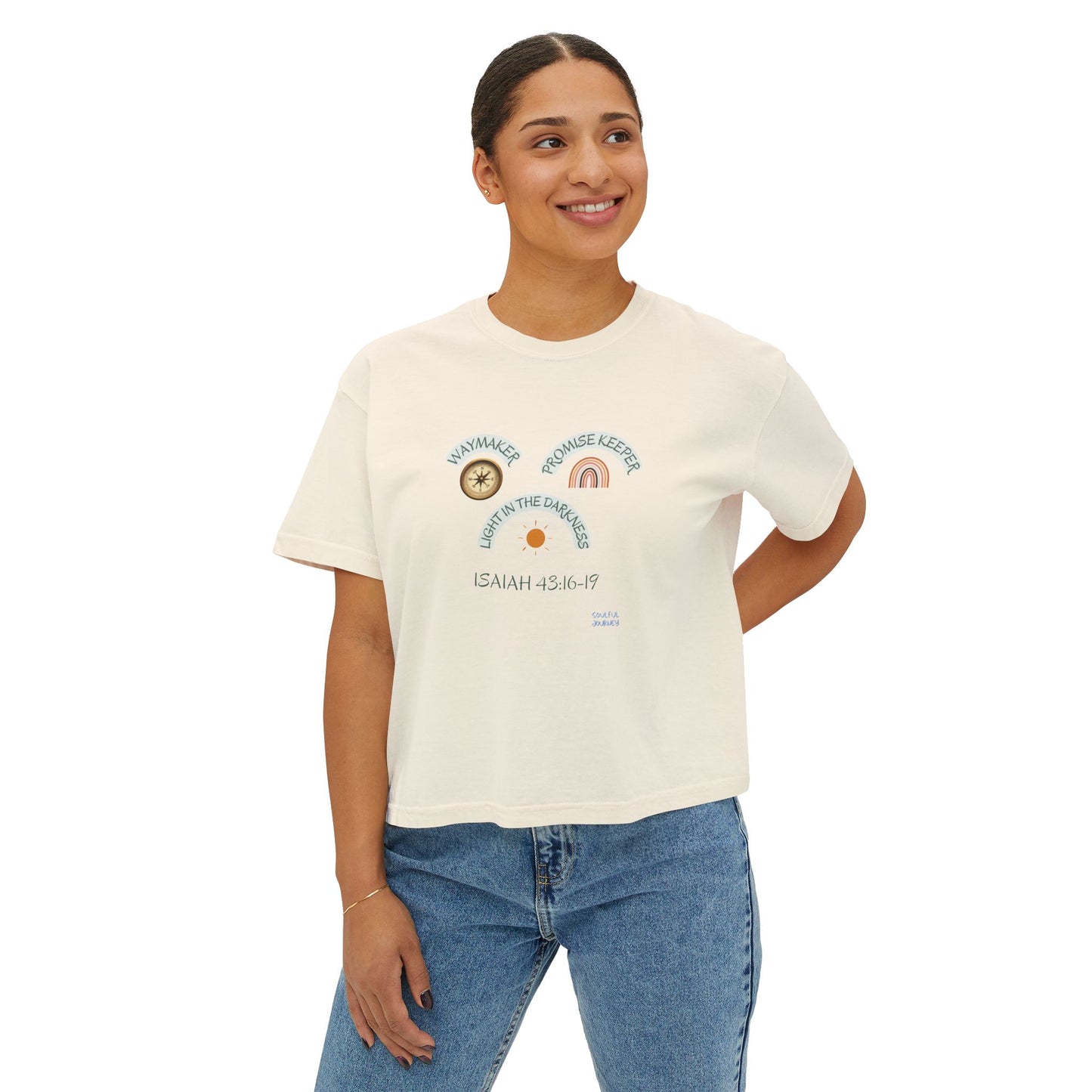 Waymaker, Promise Keeper, Light In The Darkness! Women's, Boxy, Cotton, Women's Sizing, T-Shirt. -Soulful Journey